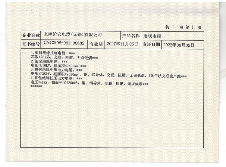 全国工业产品生产许可证证书